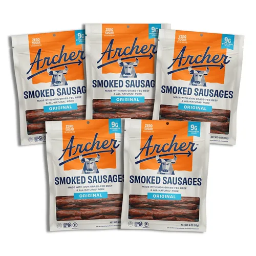 Miniatura 4 de Country Archer Salchichas ahumadas con infusión de queso, palitos de carne y queso, palitos de carne de res y cerdo alimentados con hierba, paleo