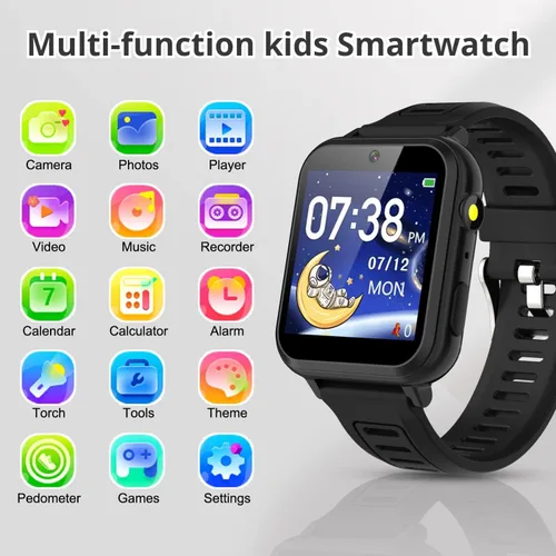 Miniatura 2 de Tixpc Reloj inteligente para niños y niñas con video, cámara, reproductor de música, 39 juegos, podómetro, reloj despertador, calculadora, antorcha