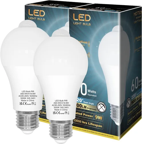 Miniatura 14 de ORALUCE Bombillas con sensor de movimiento para interiores y exteriores, equivalente a 60 vatios, A19 E26 9 W, bombilla LED activada por movimiento