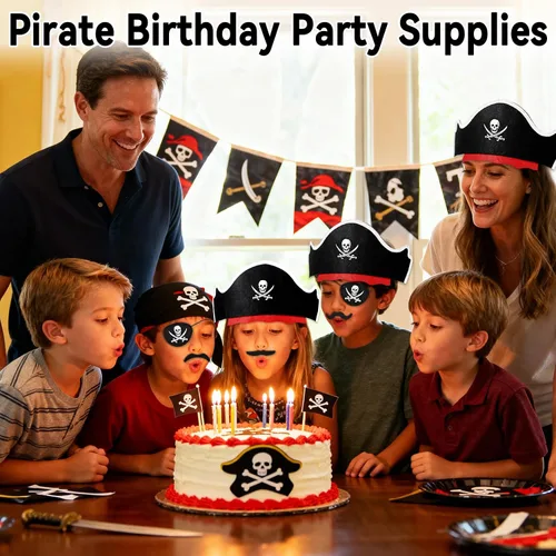 Miniatura 6 de Halatool 36 piezas de accesorios piratas para niños, juego completo de fiesta pirata para 12 personas con sombreros de fieltro suave, parches