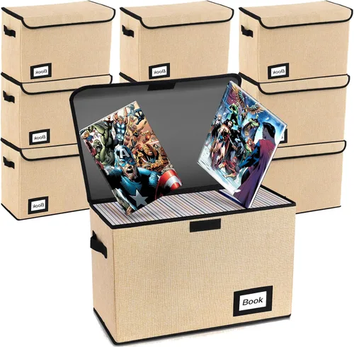 Miniatura 20 de Paquete de 2 cajas de almacenamiento para cómics, colección de 40 cm x 20 cm x 30 cm, plegable, contenedor organizador para 160-180 cómics, estante