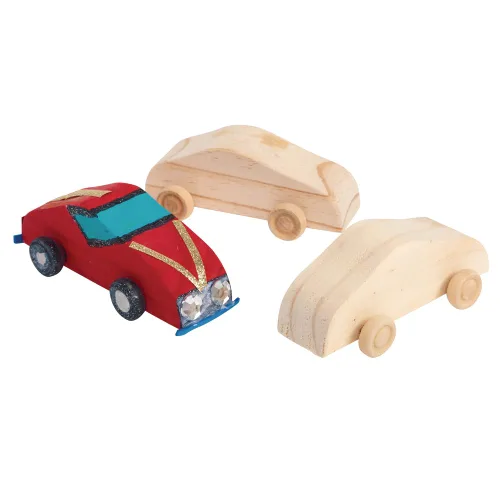 Miniatura 3 de Colorations Coches de madera, juego de 12, ruedas móviles que ruedan, listos para pintar autos, kit de manualidades de madera para bricolaje
