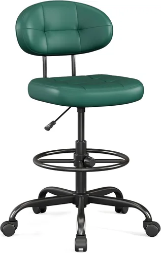 Misolant Silla de Dibujo, Silla de Oficina Alta sin Brazos con Anillo Reposapiés para Escritorio de Pie, Pequeña Silla Ejecutiva de Computadora de