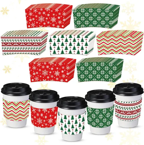 Sliner Paquete de 200 Fundas para Tazas de Café Navideñas Desechables Fundas de Papel para Tazas de Doble Capa Cubiertas para Tazas de Café de 12 16