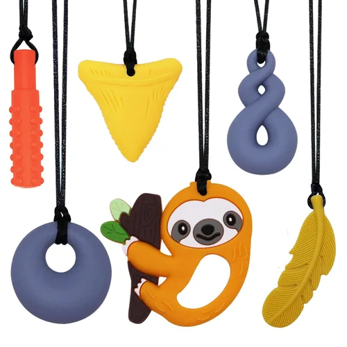 Miniatura 8 de Collares masticables para niños sensoriales, 6 unidades, collares masticables juguetes sensoriales para niños y niñas con autismo, TDAH, ansiedad