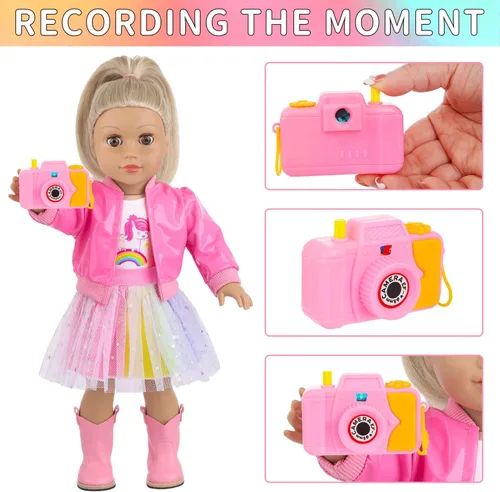Miniatura 6 de Maleta de accesorios para muñeca de 18 pulgadas, juego de viaje y juego de muñecas estilo arcoíris para regalos de cumpleaños y Navidad para niños