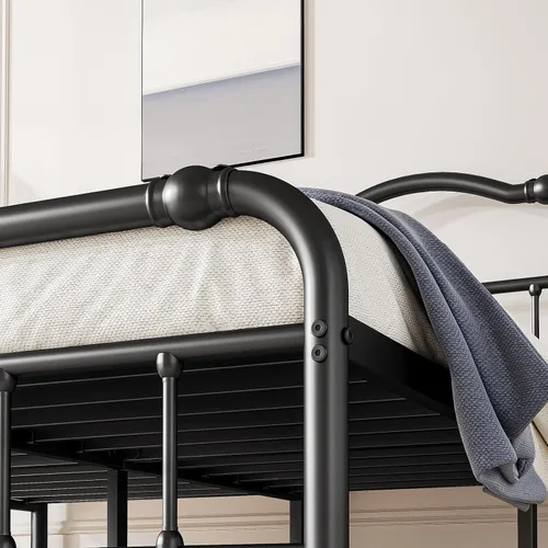 Miniatura 3 de Breezehome Marco de cama de tamaño matrimonial de 18 pulgadas con cabecero y estribo vintage, plataforma de metal resistente, no necesita somier
