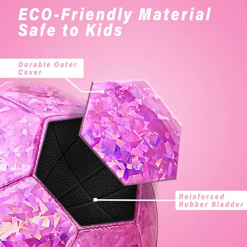 Miniatura 6 de Balón de fútbol de tamaño 2 rosa brillante, pelotas de fútbol para niños pequeños y niños pequeños al aire libre, pelota pequeña brillante