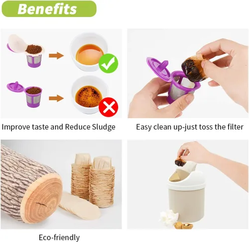 Miniatura 4 de Filtros de papel K Cup sin blanquear con tapa, se adapta a cápsulas reutilizables Keurig 1.0 y 2.0