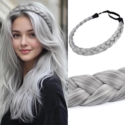 Miniatura 41 de Diadema clásica de cabello sintético trenzado, trenzas gruesas y anchas, extensión de cabello con elástico para mujeres y niñas, accesorio