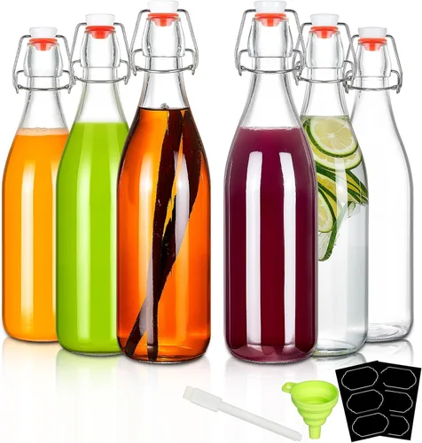 Paquete de 6 botellas de vidrio con tapa abatible de 25 onzas, tapas herméticas para elaboración de cerveza casera, 2ª fermentación, kombucha,