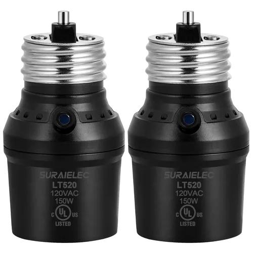 SURAIELEC Portalámpara con Sensor de Luz, Portalámpara Automática del Atardecer al Amanecer con Rotación del Sensor de 360°, Adaptador de Base de