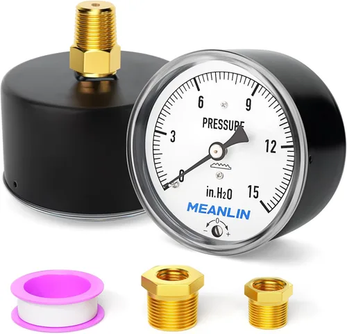 MEANLIN MEASURE Manómetro de baja presión tipo cápsula de diafragma H2O de 0-15 pulgadas NPT de 2-1/3 pulgadas, esfera de cara ajustable, con 1/2