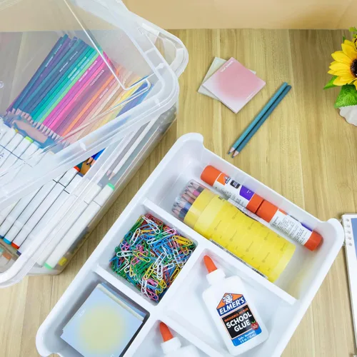 Miniatura 5 de Creahaus - Caja de almacenamiento de plástico de 17 cuartos de galón con bandeja extraíble, organizadores y almacenamiento duraderos