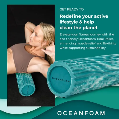 Miniatura 3 de Oceanfoam Tidal Roller - Jade y Seafoam marmoleado - Rodillo de espuma de masaje muscular para dolor de espalda y estiramientos - Textura de onda