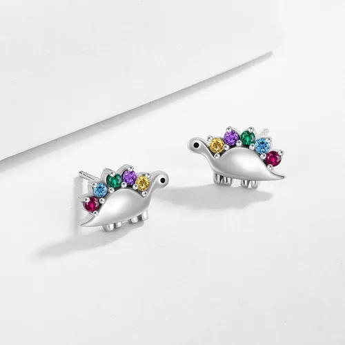 Miniatura 2 de Aretes de dinosaurio arcoíris para mujer, plata de ley 925, circonita cúbica, aretes de dinosaurio, hipoalergénicos, pequeños, joyería