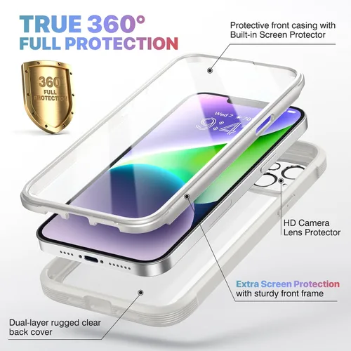 Miniatura 499 de Diaclara Funda diseñada para iPhone 16, mejorada [protección completa de la cámara], carcasa resistente de cuerpo completo con protector de pantalla