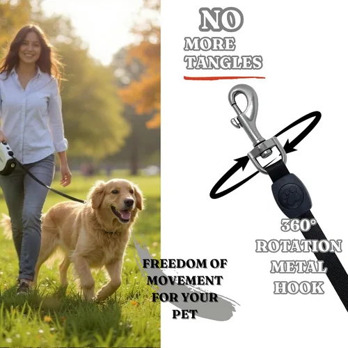 Miniatura 4 de BoldPet® Correa retráctil para perro con linterna LED, correa larga sin enredos de 10 pies, agarre antideslizante, correa retráctil para perros