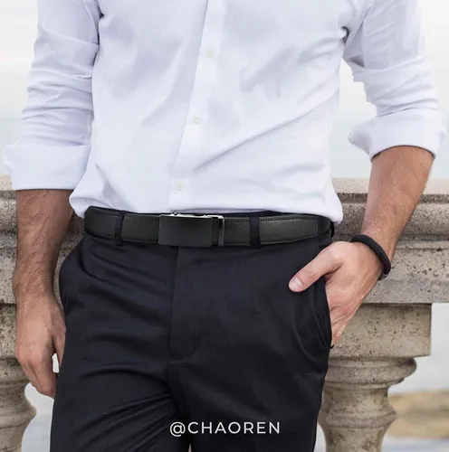 Miniatura 2 de CHAOREN - Cinturón para hombre - Cinturón de trinquete de cuero de 1 3/8 pulgadas para pantalones de vestir - Cinturón micro ajustable que se adapta