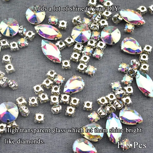 Miniatura 3 de Hahiyo Base de garras de diamantes de imitación para coser, vidrio transparente, formas mixtas, gemas de cristal, ajuste de puntas traseras