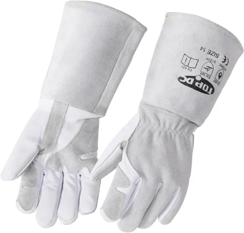Miniatura 10 de TOPDC Guantes de trabajo de cuero para hombres o mujeres, guantes de cuero de piel de vaca para jardinería, soldadura TIG/MIG, motosierra, granja