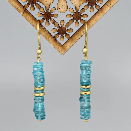 Miniatura 3 de Pendientes colgantes de cuentas naturales ligeros hechos a mano con cristales de joyería hipoalergénica sin manchas chapados en oro, joyería