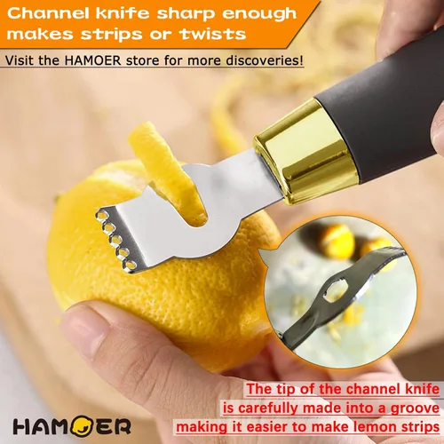Miniatura 7 de Zester Rallador y cuchillo de canal, juego de herramientas de barra de cocina para queso parmesano, limón, ajo, nuez moscada, chocolate, cítricos