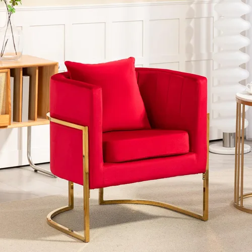 Silla de Acento Moderna de Terciopelo, Sillón Tapizado Tipo Barril de Mediados de Siglo con Almohada para Sala de Estar, Cómoda Silla Individual de