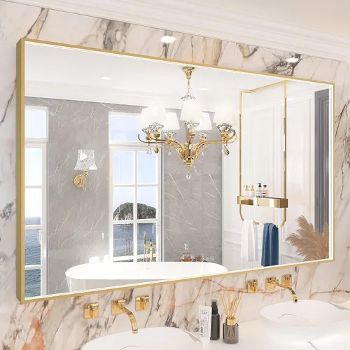 Miniatura 44 de Espejo de baño LED de 24x32 pulgadas con luces, espejo LED con marco de metal negro para baño, 3 colores y luz regulable sin escalones montada