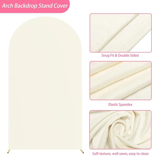 Miniatura 74 de Putros Cubierta de Arco de Boda 6 Pies Beige Spandex Ajustada Parte Superior Redonda Chiara Cubiertas de Soporte de Fondo para Decoración de Bodas