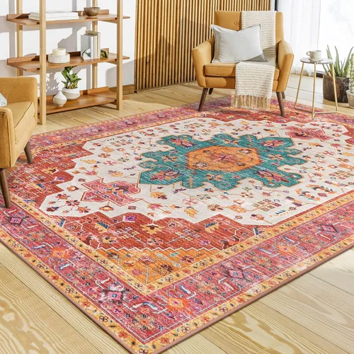 Miniatura 17 de Moynesa Alfombra de pasillo ultra fina lavable de 2 x 6 pies, antideslizante, resistente a las manchas, alfombra vintage que no desprende para Gris
