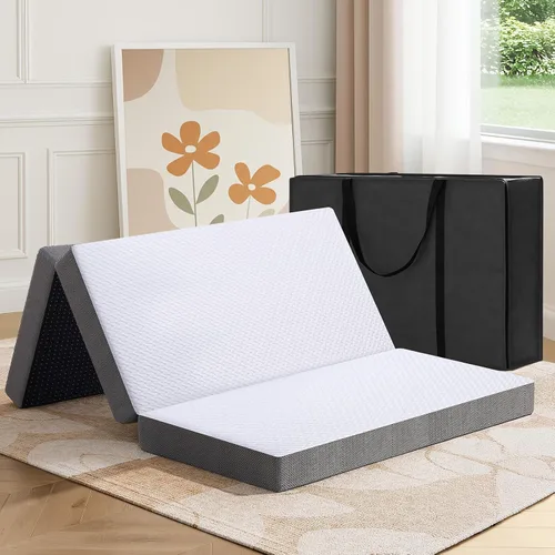 Miniatura 11 de MASVIS Colchón Trifold, Colchón Plegable de Espuma Viscoelástica de 4 Pulgadas con Funda Lavable, Cama de Piso Tri-Plegable para Acampar, Twin XL