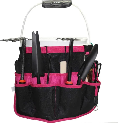 MELOTOUGH Organizador de Cubo Caddy Organizador de Herramientas para Cubo de Jardín Compatible con Cubos de 3.5 a 5 Galones (Rosa y Verde)