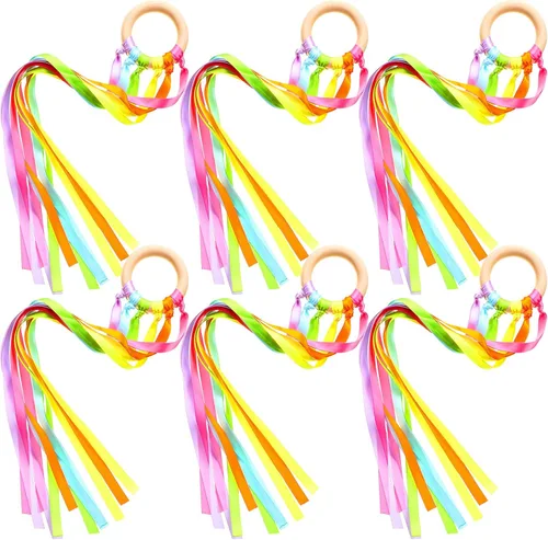 Miniatura 9 de Sumind 6 piezas de varitas de cinta arcoíris para niños, cometas de mano, juguete de hilos de serpentina para bailarines, varita lanzada Waldorf