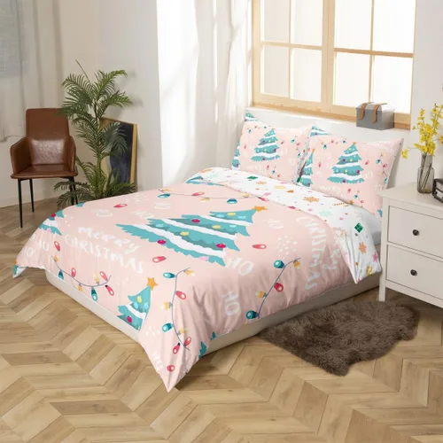 Miniatura 2 de Funda de edredón de Feliz Navidad para niños, jóvenes y adultos, juego de ropa de cama de Papá Noel de Navidad, diseño de copos de nieve, árbol