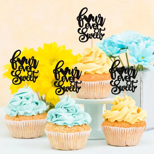 Miniatura 6 de Ercadio Paquete de 24 adornos para cupcakes y selecciones para baby shower y fiestas infantiles, decoraciones negras con purpurina
