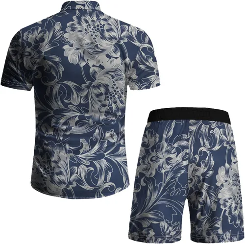Miniatura 4 de RPOVIG Conjunto de playa a juego con camisas y pantalones cortos para hombre, ropa floral hawaiana para festival, conjuntos de 2 piezas con sombrero