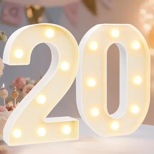 Miniatura 24 de Pooqla Letras y Números Decorativos con Luces LED, Letras y Números de Neón de Plástico Blanco para Decoración de Fiestas, Bodas, Funciona