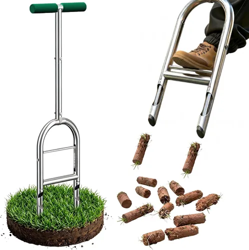 Miniatura 10 de Aireador manual para césped, aireador de núcleo con tecnología paso a expulsión para aireación de césped que nunca se obstruye, construcción de Negro