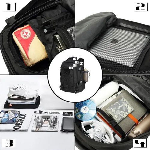 Miniatura 6 de Mochila táctica militar expandible 40-64L Bolsa de 3 días Senderismo Gimnasio Deporte Camping Negro