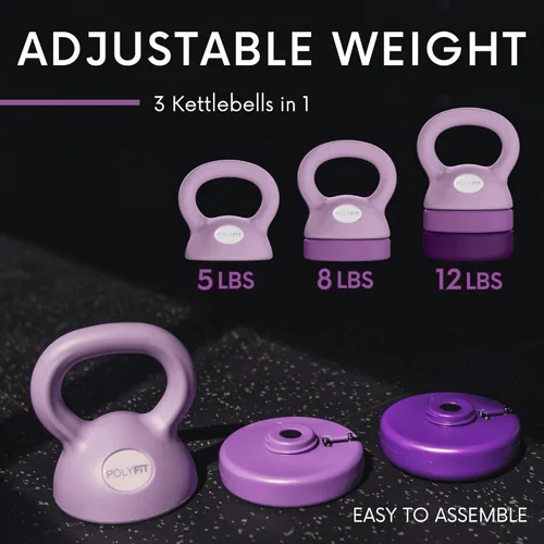 Miniatura 2 de Polyfit Adjustable Kettlebell 5 lb - 12 lb Kettlebells Weights Set for Home Gym Kettle Bell Sets for Women at Home Púrpura