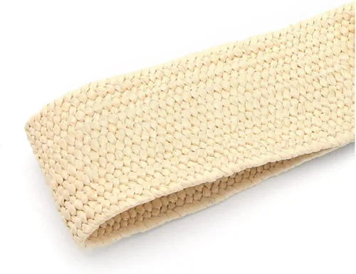 Miniatura 5 de Culeze Banda elástica tejida con pajilla cinturón de madera con hebilla para abrigo vestido de mezclilla
