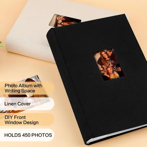 Miniatura 2 de Álbum de fotos de 450 bolsillos de 4 x 6 pulgadas con espacio de escritura, cubierta de lino de gran capacidad, libro con capacidad para 450 fotos