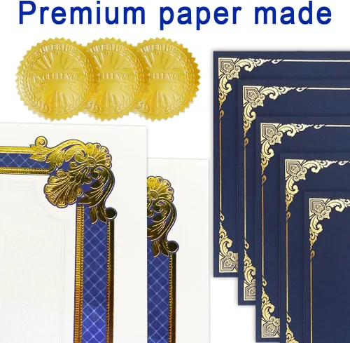 Miniatura 3 de Kit de certificado de 75 piezas, 25 soportes de certificados de lámina dorada, 25 papeles de certificado y 25 calcomanías de sellos de certificados