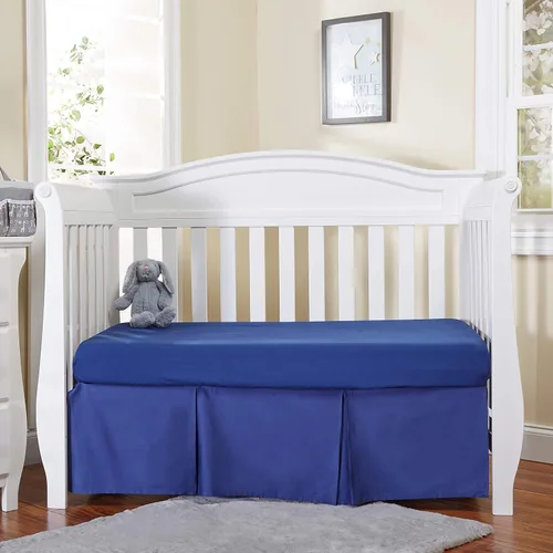 EVERYDAY KIDS Falda plisada azul marino para cuna; falda de cama de cuna de 100% algodón natural para bebés niños y niñas; volantes para cuna con