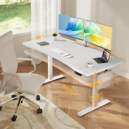 Miniatura 2 de Veken Escritorio eléctrico de pie de 63 x 28 pulgadas, para sentarse a ponerse de pie, mesa de computadora de oficina en casa para estudio, Blanco