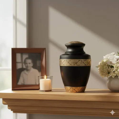 Miniatura 6 de Urna de alta calidad para cenizas humanas, urna funeraria Itemsandco para adultos, elegante urna conmemorativa negra griega para mujeres y hombres