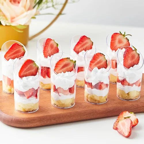 Miniatura 5 de Paquete de 100 mini tazas de postre con cucharas, vasos de plástico transparente de 2.2 onzas para parfait reutilizables, vasos pequeños para servir