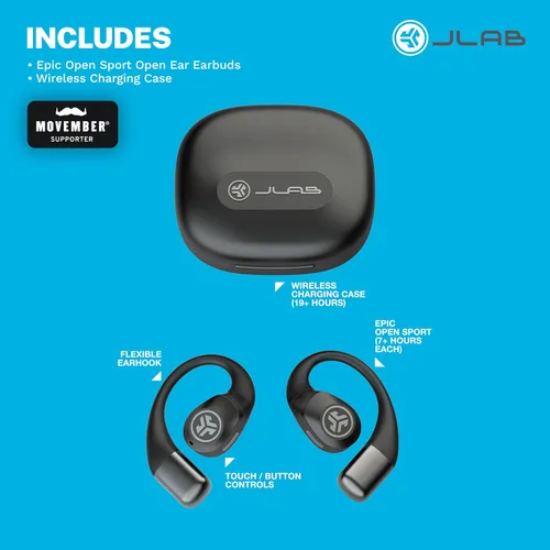 Miniatura 8 de JLab Epic Open Sport Auriculares, Negro, Libertad de Audio Inalámbrico de Oído Abierto Ajuste Sin Esfuerzo, Escucha Segura, Multipunto Bluetooth