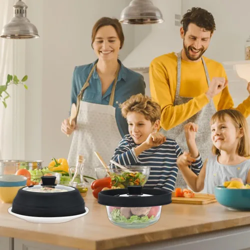 Miniatura 5 de Tapa protectora contra salpicaduras de microondas, cubierta de vidrio con silicona plegable para cubiertas de platos de 8.5 pulgadas, color negro